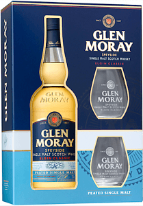 GLEN MORAY Single Malt Whisky Peated darčekové balenie s 2 pohármi