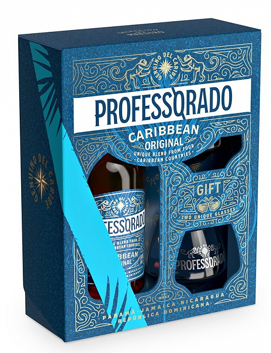 Professorado Caribbean Elixir 38% 0,5l – darčekové balenie s pohármi
